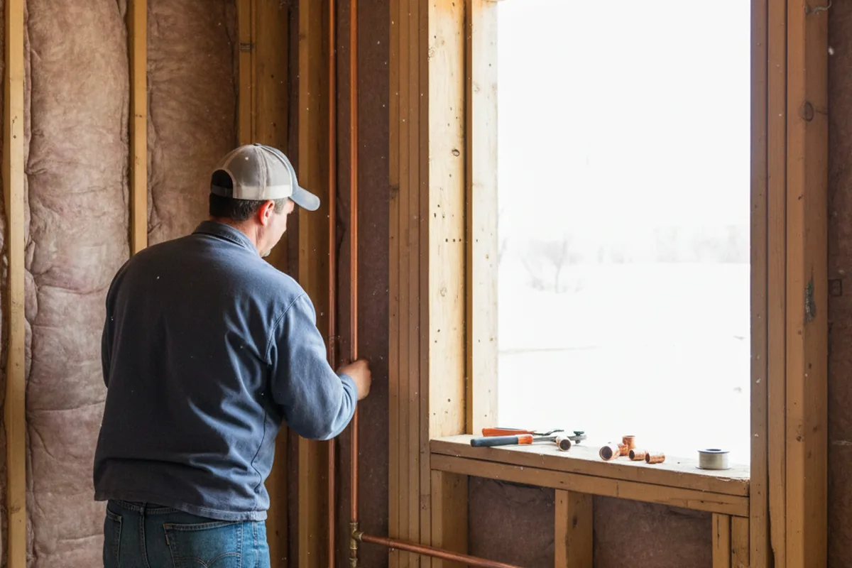 Licensed plumber running new copper supply lines in a Frankenmuth home